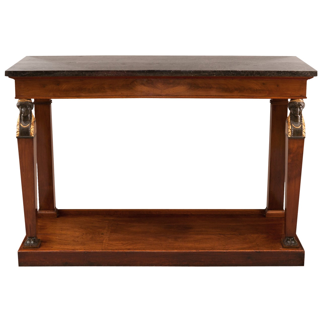 French Early 19th Century Retour D'Egypt Fruitwood Console With Marble Top