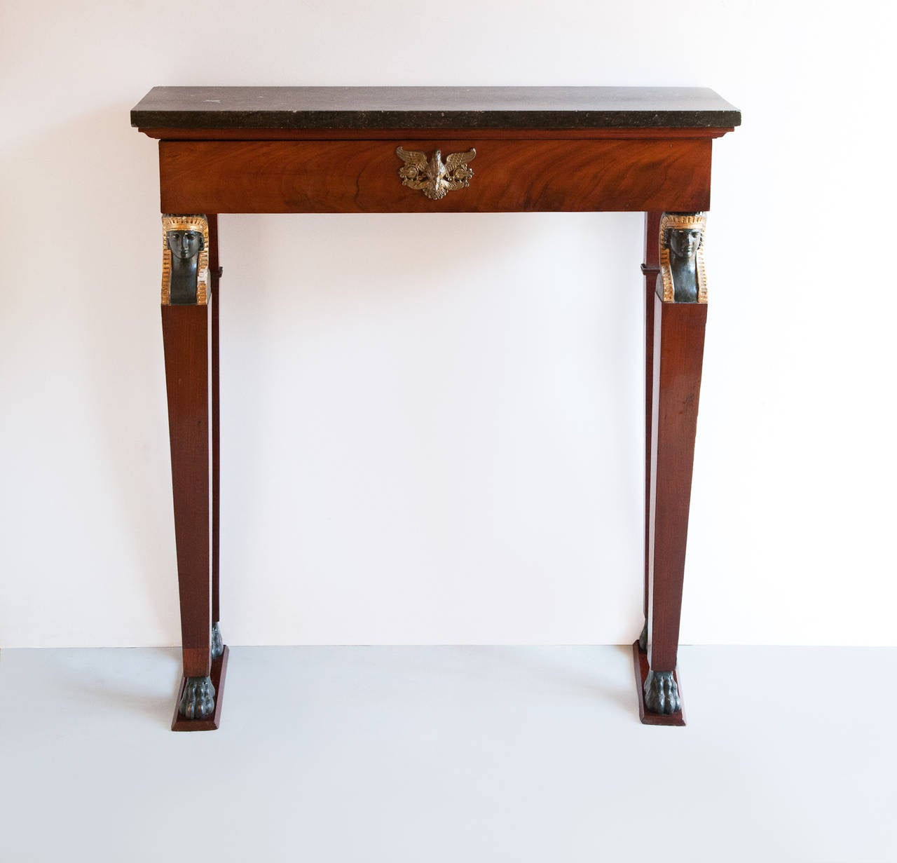 Small French Console Table with Black Fossil Marble Top