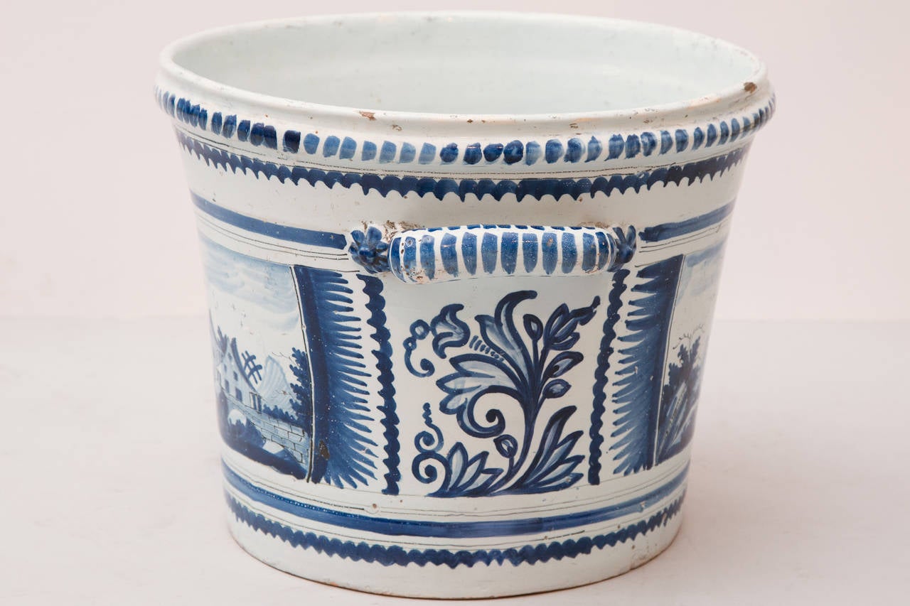 French 18th Century Blue And White Faience 'Pot A Oranger'