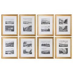 Set of Eight Copper Plate Engravings of Switzerland in Gilt Frames