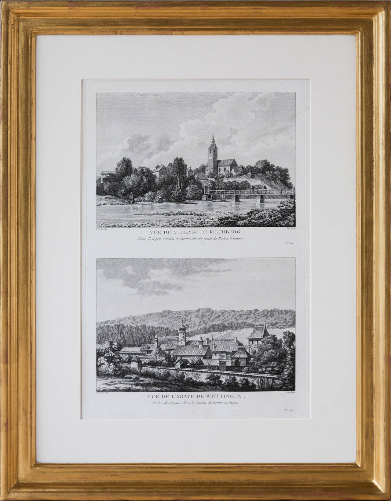 Set of Eight Copper Plate Engravings of Switzerland in Gilt Frames 1
