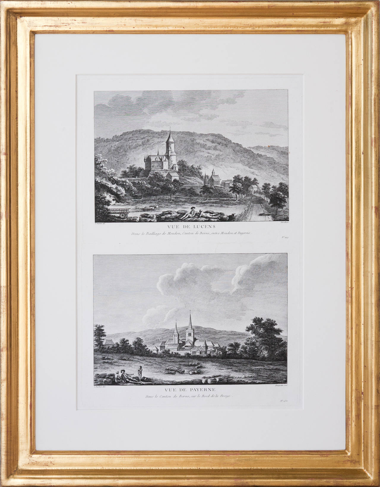 British Set of Eight Copper Plate Engravings of Switzerland in Gilt Frames