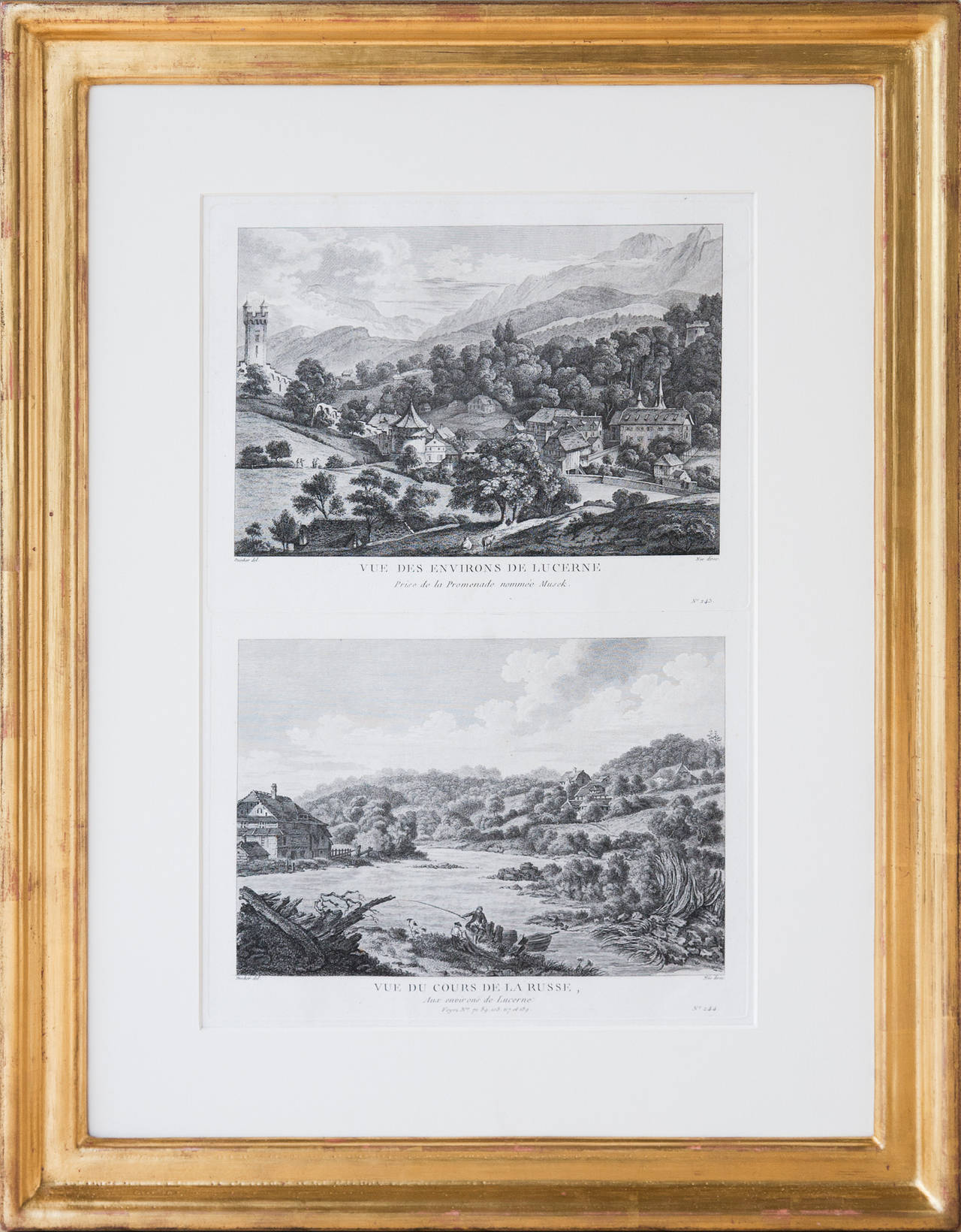 18th Century and Earlier Set of Eight Copper Plate Engravings of Switzerland in Gilt Frames