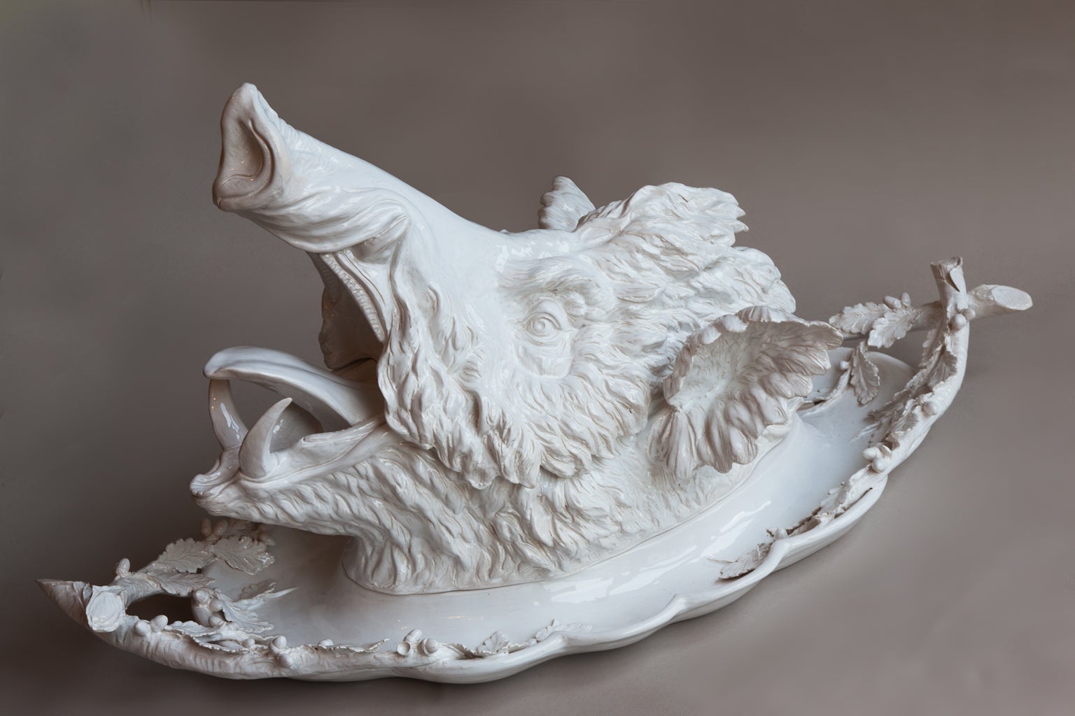 Wild Boar's Head Terrine In White Tin Glazed Pottery (Faience)