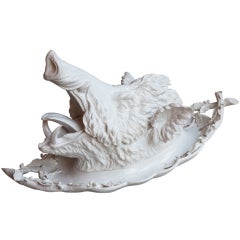 Wild Boar's Head Terrine In White Tin Glazed Pottery (Faience) at 1stDibs