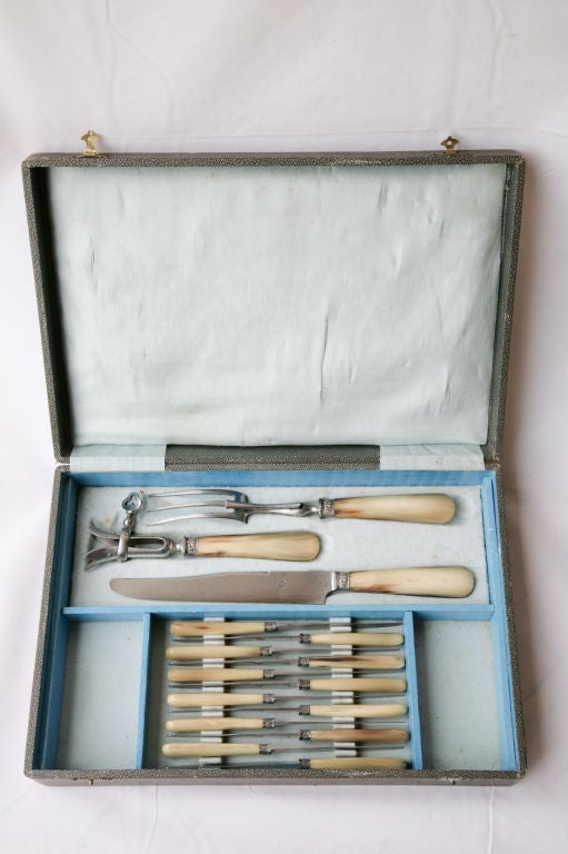 Boxed Set Of Bone Handle Knives And Serving Tableware