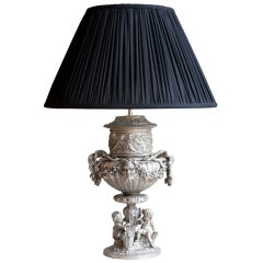 Silver Plated Cast Urn Table Lamp, End Of The 19th Century