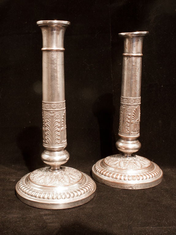Pair Of Empire Silver Plate Candlesticks