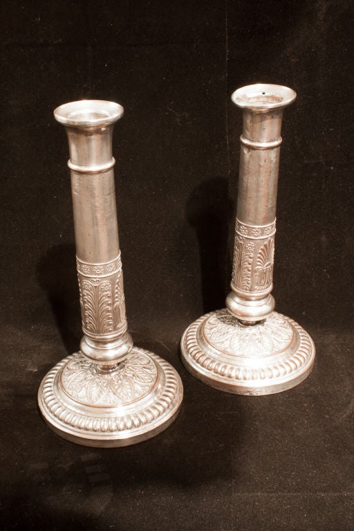 Pair Of Empire Silver Plate Candlesticks In Good Condition For Sale In London, GB