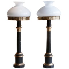 Antique Pair Of French Tole Oil Lamps, Now Electrified As Table Lamps