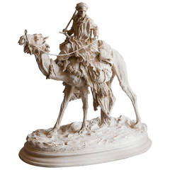 Mounted Touareg on a Dromedary Sculpture in Matte Porcelain