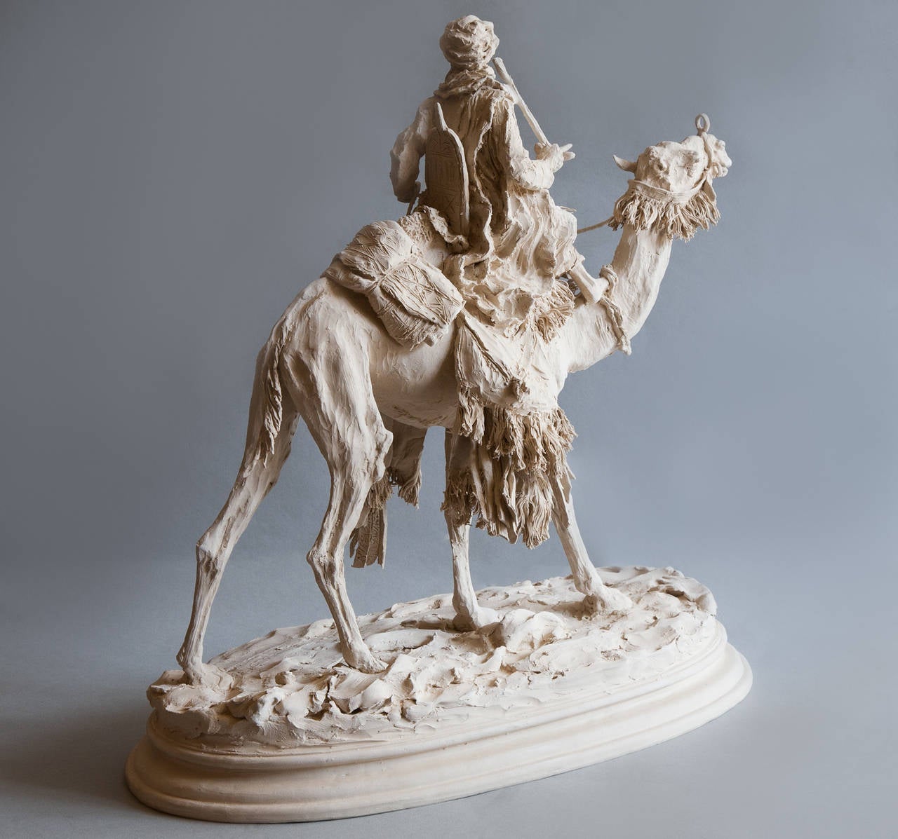 Unglazed Mounted Touareg on a Dromedary Sculpture in Matte Porcelain For Sale