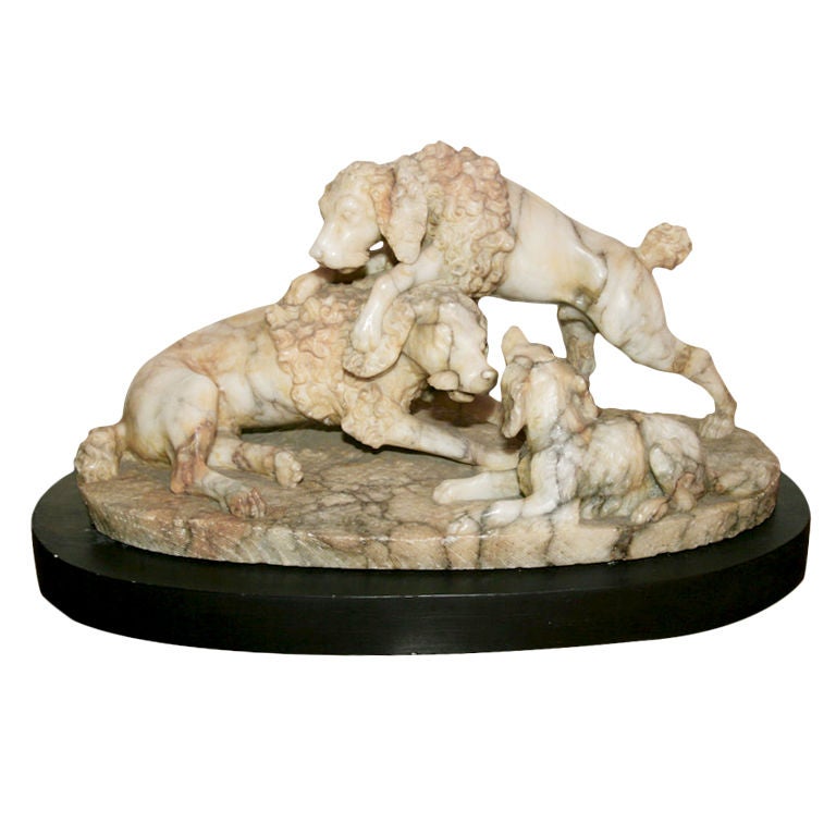 European Alabaster Sculpture Of Three Dogs