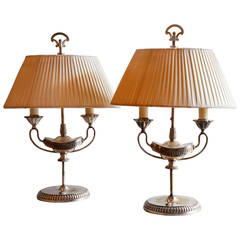 Pair of French Nickel Plated Bouillotte Lamps in the Style of Adams Pair of French Nickel Plated Bouillotte Lamps in the Style of Adams