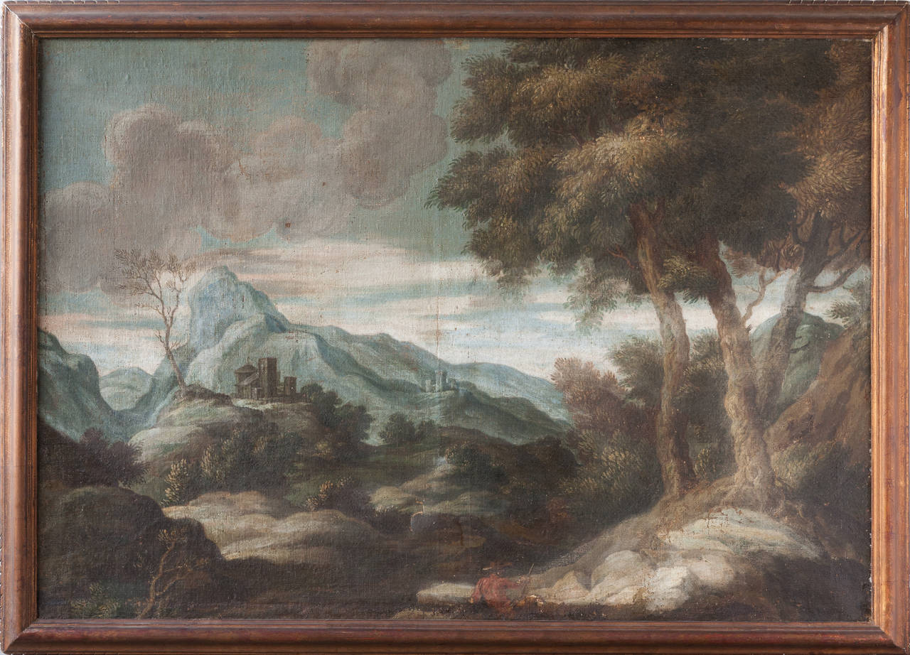 Romantic Pair of 18th Century Italian School Naive Landscapes