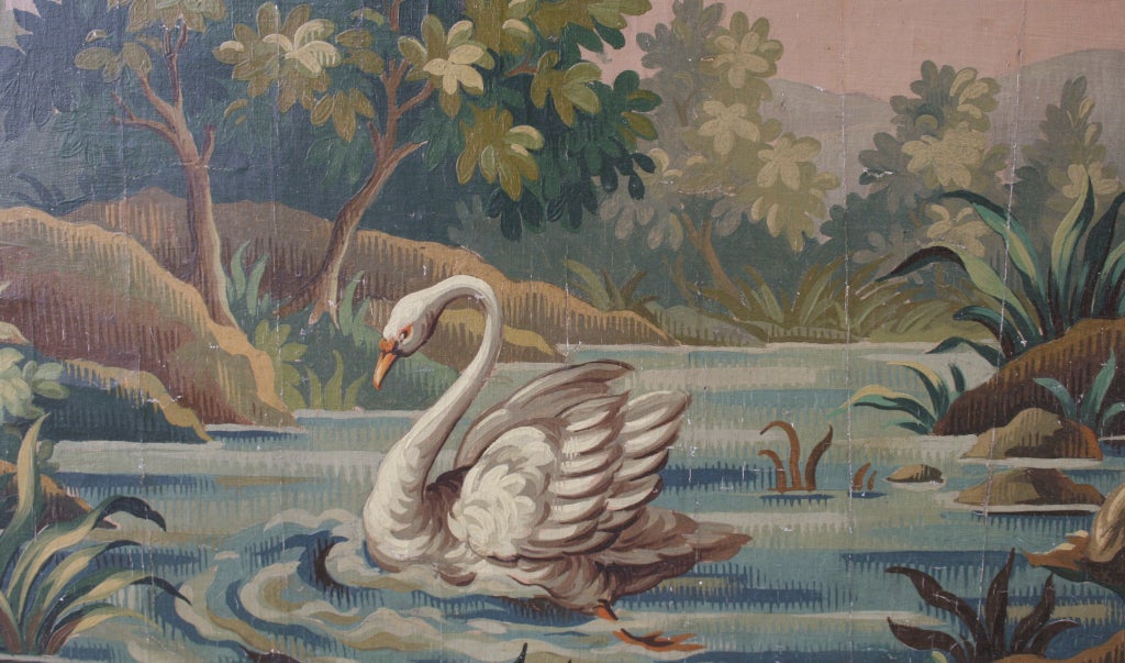 Aubusson Tapestry Cartoon With a Swan on a River, c.1880