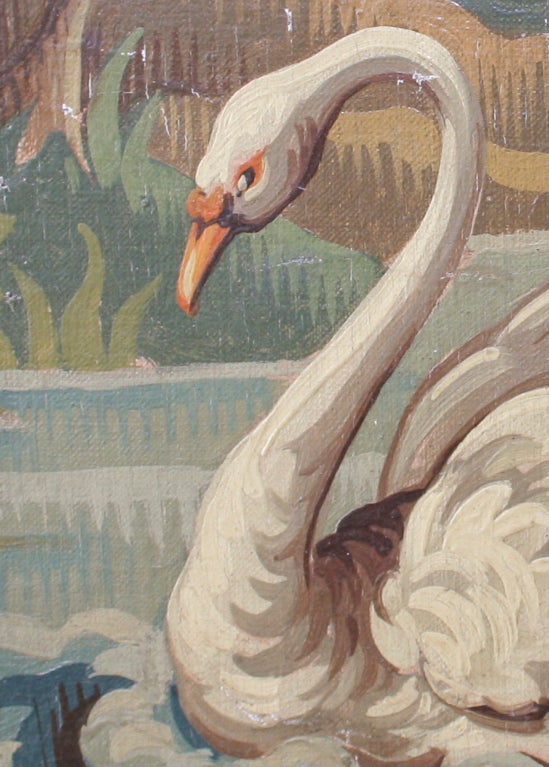 Louis XVI Aubusson Tapestry Cartoon With a Swan on a River, c.1880 For Sale
