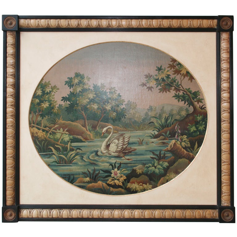 Aubusson Tapestry Cartoon With a Swan on a River, c.1880 For Sale