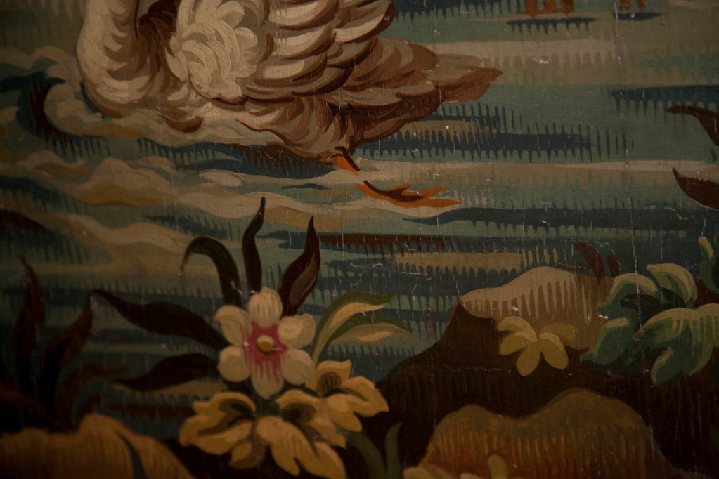 Aubusson Tapestry Cartoon With a Swan on a River, c.1880 In Good Condition For Sale In London, GB
