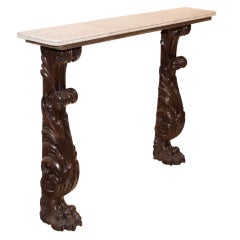 Antique 19th Century Console Table With Carved Mahogany Legs