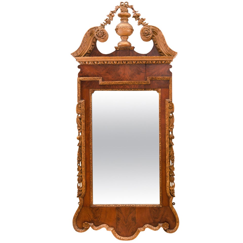 George II Walnut and Parcel Gilt Mirror For Sale