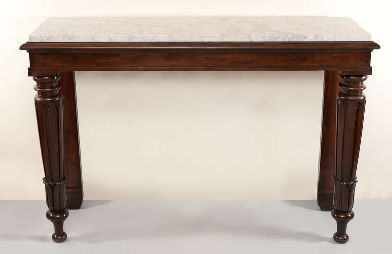 Early 19th Century English William IV Mahogany Console With White Carrara Marble
