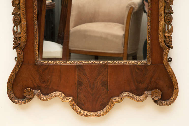 George II Walnut and Parcel Gilt Mirror For Sale 4