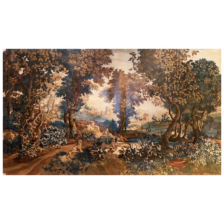 Very Large Verdure Aubusson Tapestry Cartoon C. 1880 For Sale