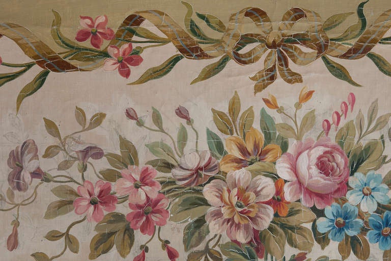 French Aubusson Tapestry Cartoon With Garlands Of Flowers C. 1880 For Sale