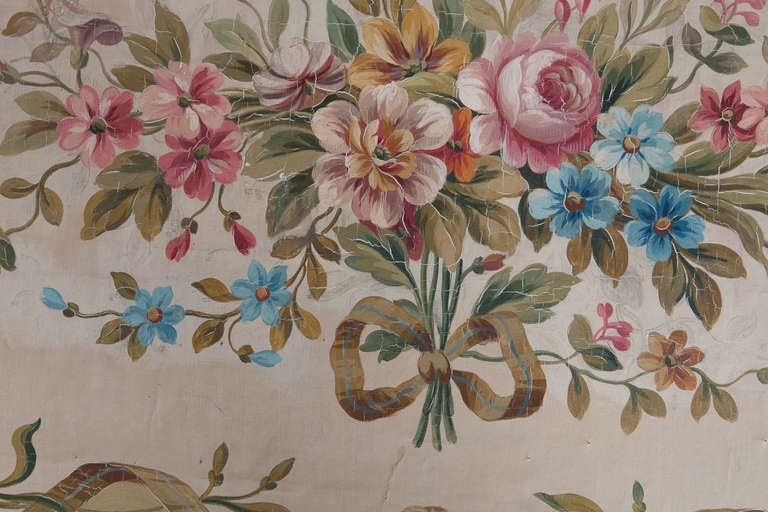 Directoire Aubusson Tapestry Cartoon With Garlands Of Flowers C. 1880 For Sale