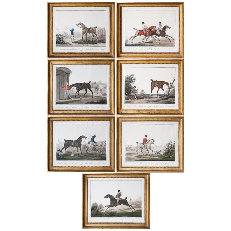 Collection of Seven Framed Engravings of Horses and Riders