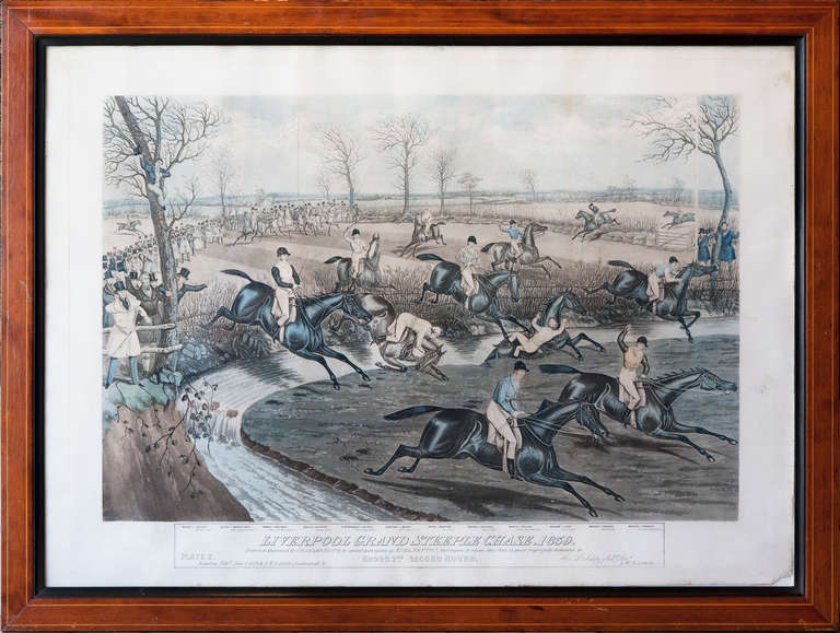 Depicting the Liverpool Grand National. The names of each horse and jockey appear in the title panel at the bottom of each picture. 

After Charles Hunt and engraved by I. W Laird. Framed in period pitch pine frames.

Please note we are members of