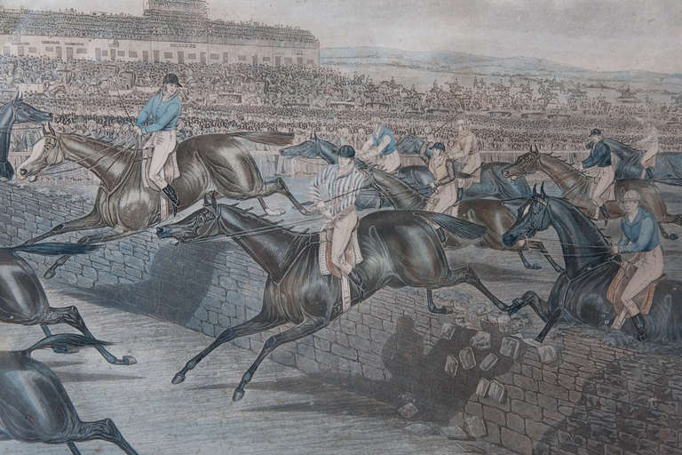 19th Century Set Of Four Hand Coloured Aquatints 'Liverpool Grand Steeple Chase 1839' For Sale
