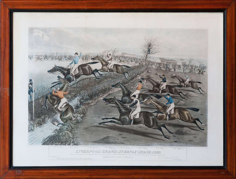 Victorian Set Of Four Hand Coloured Aquatints 'Liverpool Grand Steeple Chase 1839' For Sale