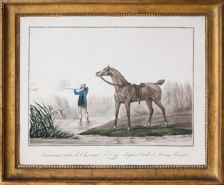 These prints come from the rare and beautiful collection of horses and riders published in Paris at the end of the 18th century 1794-1807, after drawings by Carle Vernet (1758-1836) & Horace Vernet (1789-1863, members of the prominent Vernet family