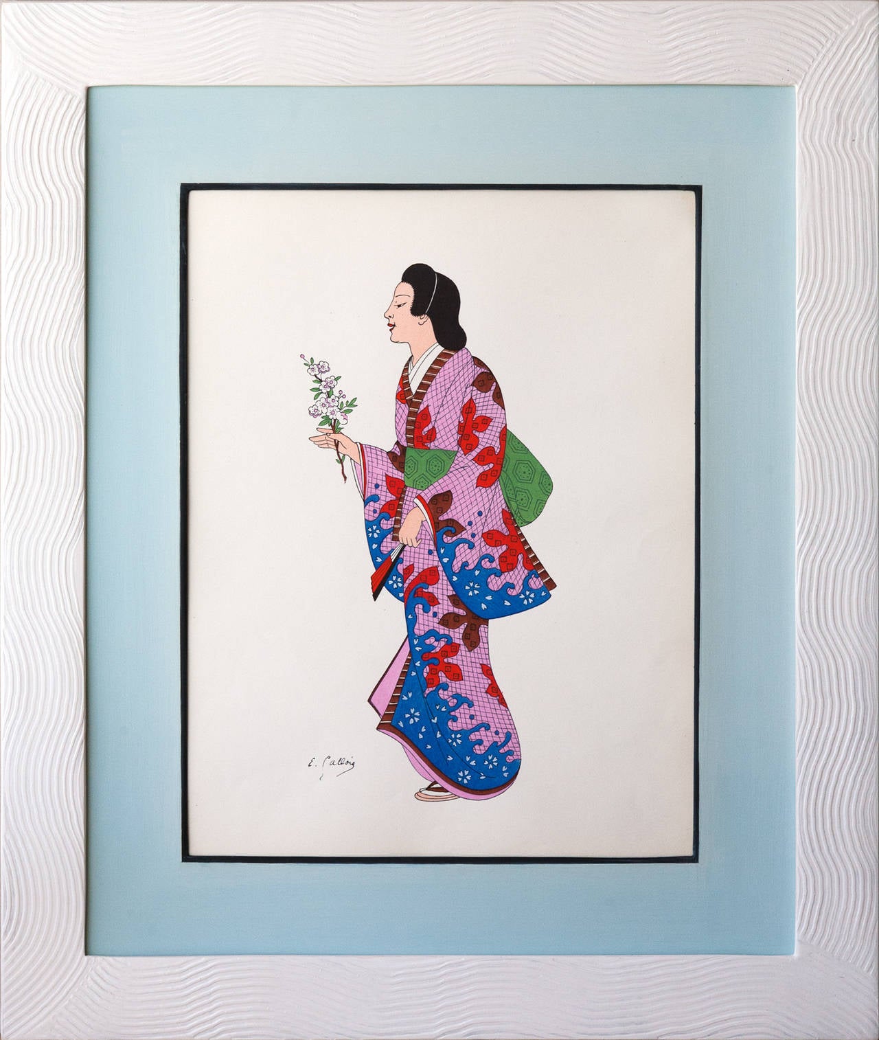 Ten 1930s Framed Japanese Costume Prints in Art Deco Inspired, Handmade Frames 1