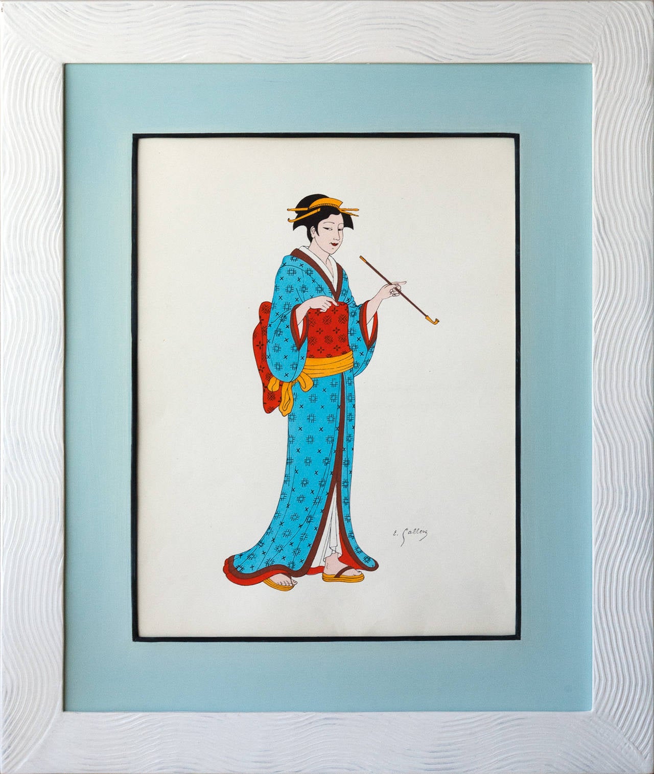 Ten 1930s Framed Japanese Costume Prints in Art Deco Inspired, Handmade Frames 2