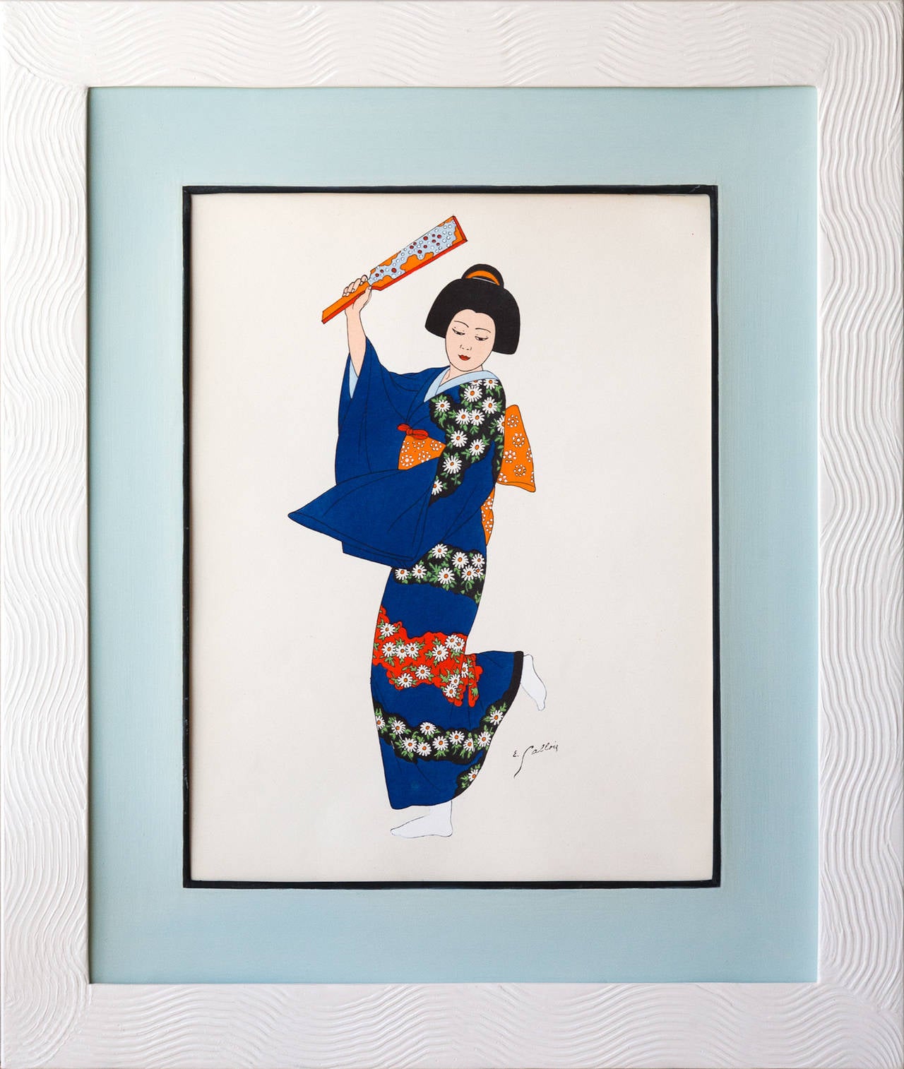 Ten 1930s Framed Japanese Costume Prints in Art Deco Inspired, Handmade Frames 3