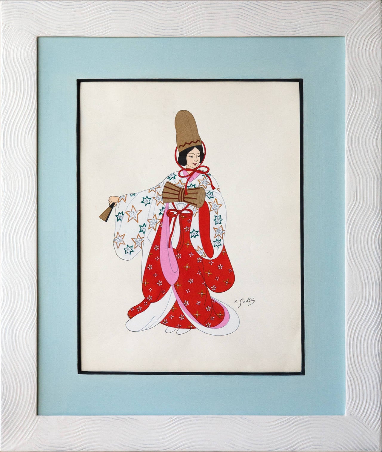 Ten 1930s Framed Japanese Costume Prints in Art Deco Inspired, Handmade Frames 4