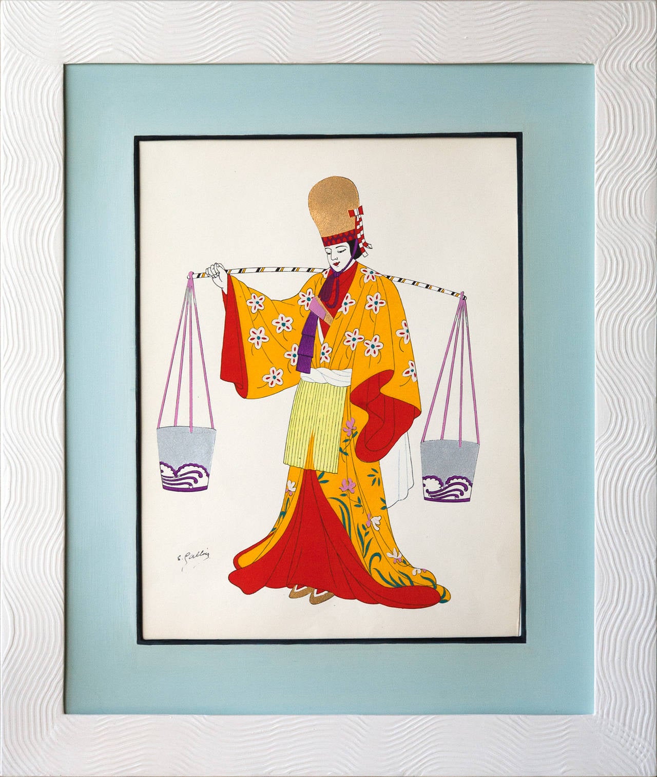Ten 1930s Framed Japanese Costume Prints in Art Deco Inspired, Handmade Frames In Good Condition In London, GB