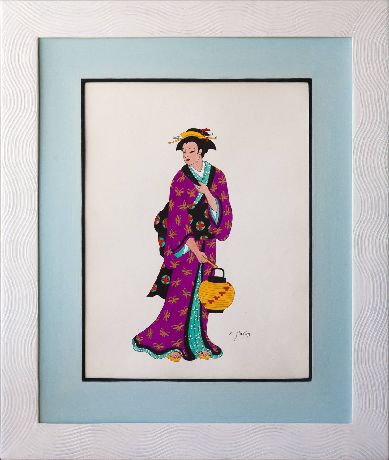 Mid-20th Century Ten 1930s Framed Japanese Costume Prints in Art Deco Inspired, Handmade Frames