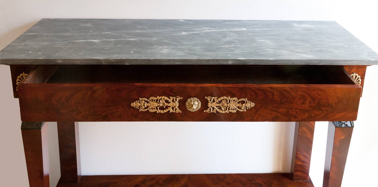 Empire Console Table with Patinated Bronze Heads in the Egyptian Taste For Sale 2