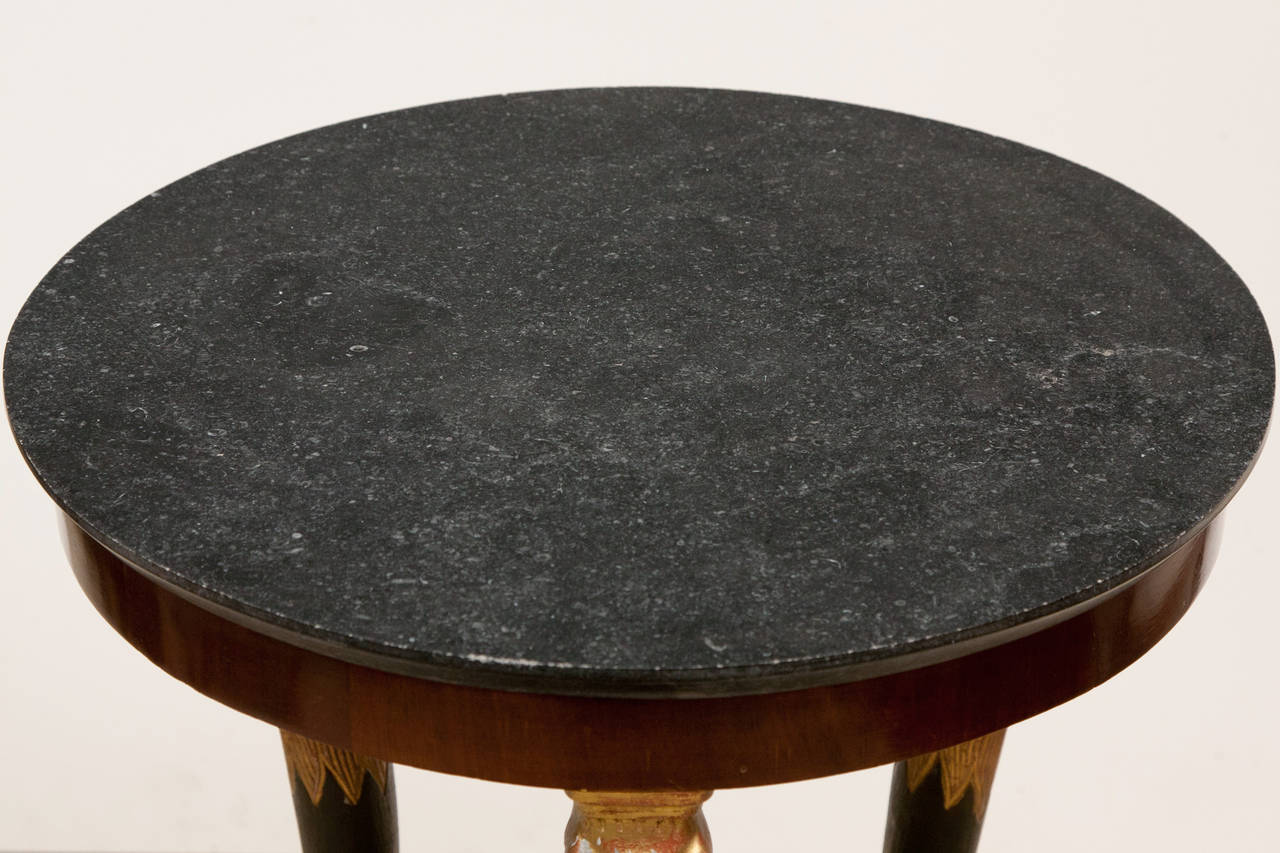 French Small Directoire Mahogany Gueridon with Black Fossil Marble Top