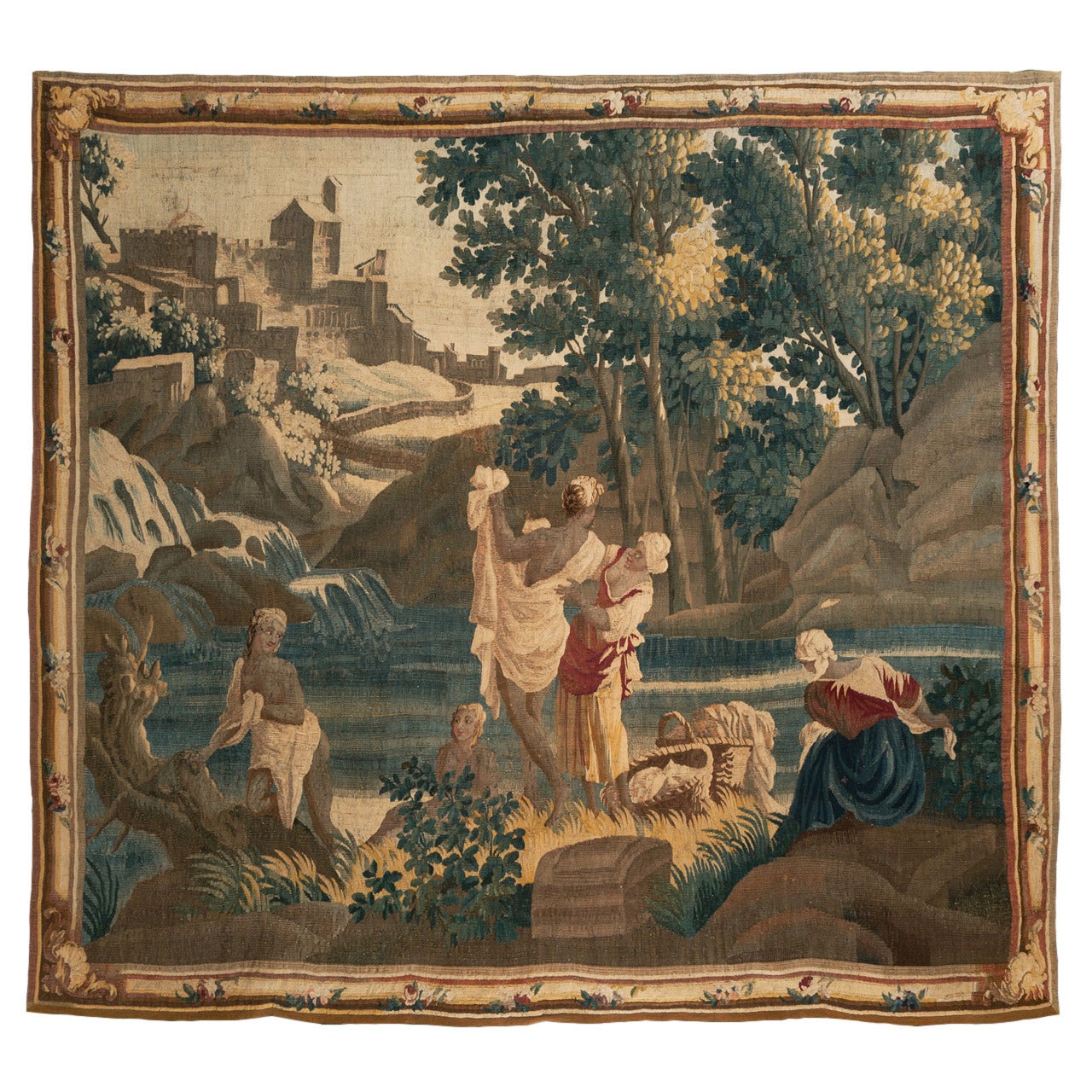 18th Century Aubusson Tapestry of Figures Bathing For Sale