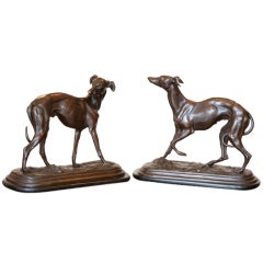 Antique A Pair Of Speltre Whippets After Barye circa 1880