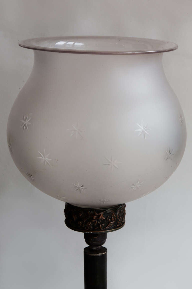 Single Arm Bronza Colza Lamp With Original Glass Shade In Good Condition In London, GB