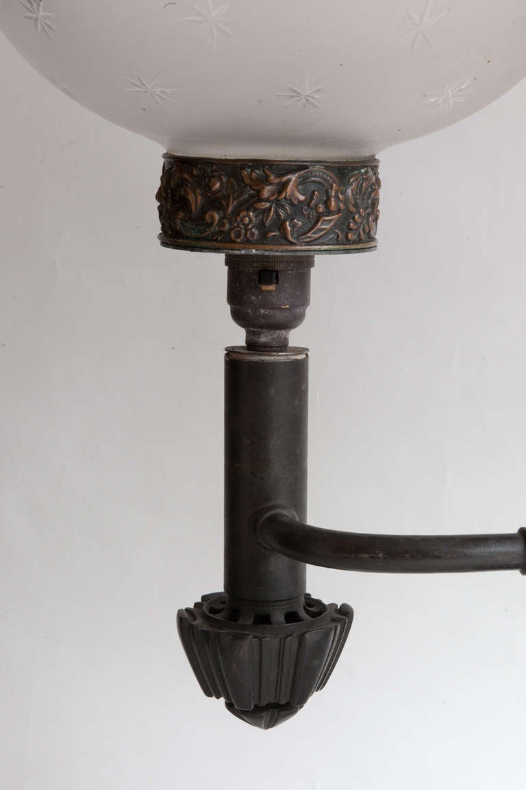 19th Century Single Arm Bronza Colza Lamp With Original Glass Shade