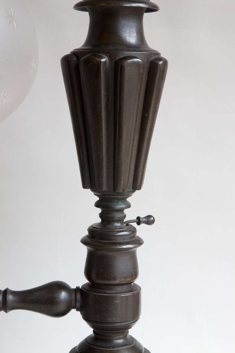 Bronze Single Arm Bronza Colza Lamp With Original Glass Shade