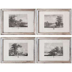 Set Of Four 18th Etchings In Silver Leaf Frames