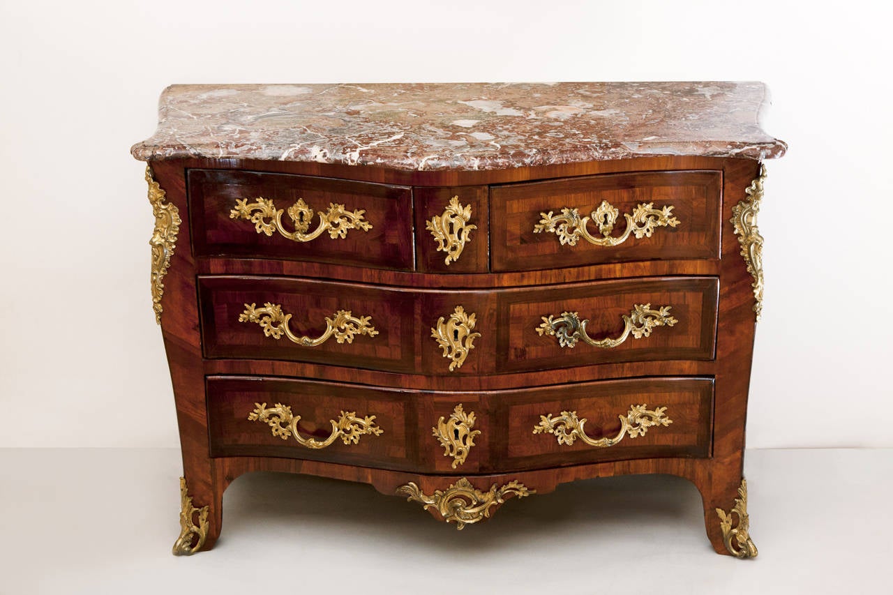French Louis XV Ormolu Mounted Bombe Commode For Sale